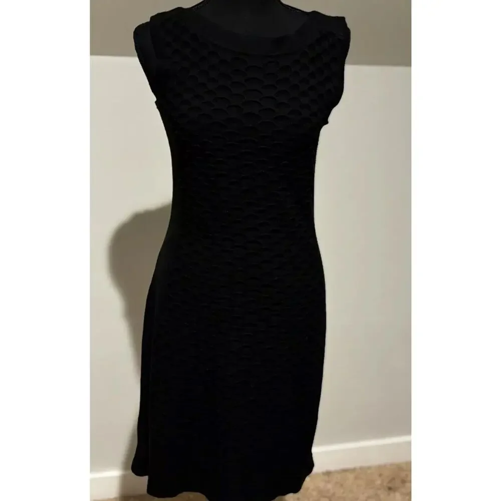 Connected Apparel Knit Honeycomb Sheath Capsule Dress Black Sz M Career classic